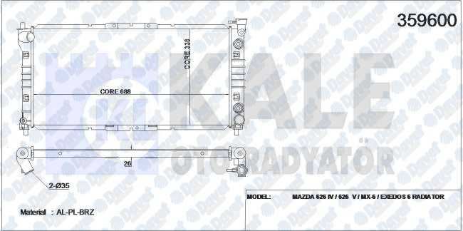 KALE 359600 Su Radyatoru Mazda 626 Iv-626 V-Mx-6 (688x338x26) (Al/Pl/Brz) (Manuel)
